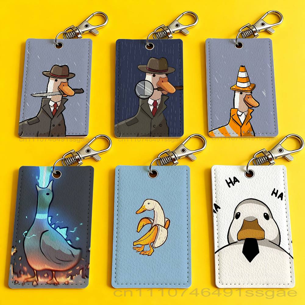 Leatherwork Keychain - Cartoon Cute Goose Duck Badge Holder