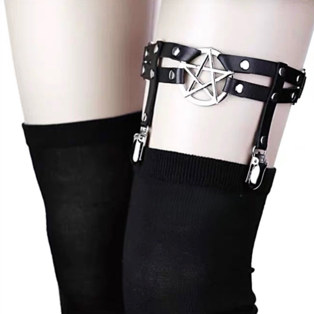 Leather Work Harness - Cool Adjustable Pentagram Leg Strap Punk